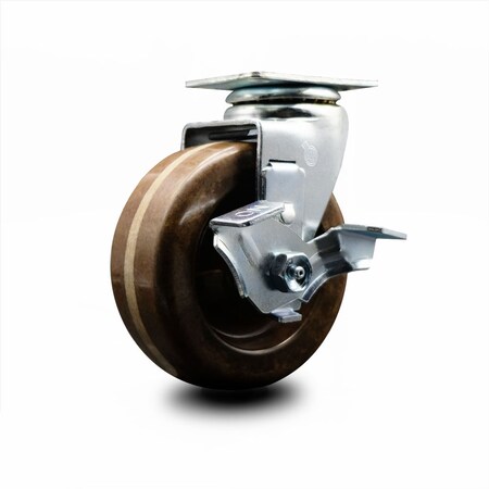 Service Caster 5 Inch High Temp Phenolic Swivel Caster with Roller Bearing and Brake SCC SCC-20S520-PHRHT-TLB